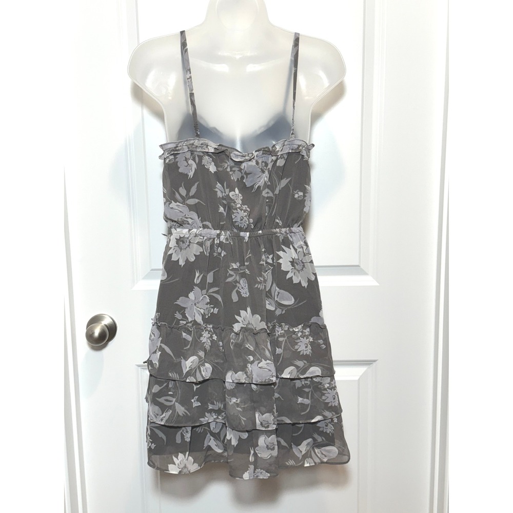 American Eagle Outfitters Gray Floral Ruffle Tiered‎ Mini Dress Women's Small 4